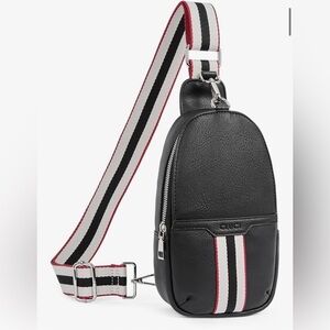 CLUCI Black White and Red Leather Sling Bag